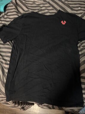 True Religion Black Tee with Red Horseshoe Logo